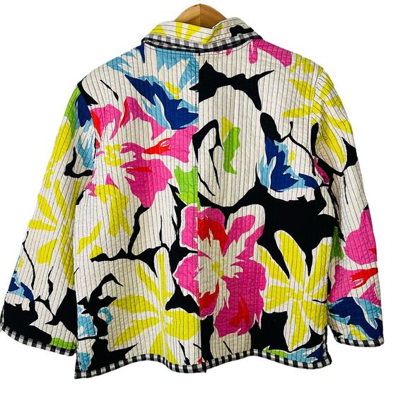 Peck & Peck Weekend Bright Floral Quilted Checkered Trim Jacket Size L - Picture 2 of 7